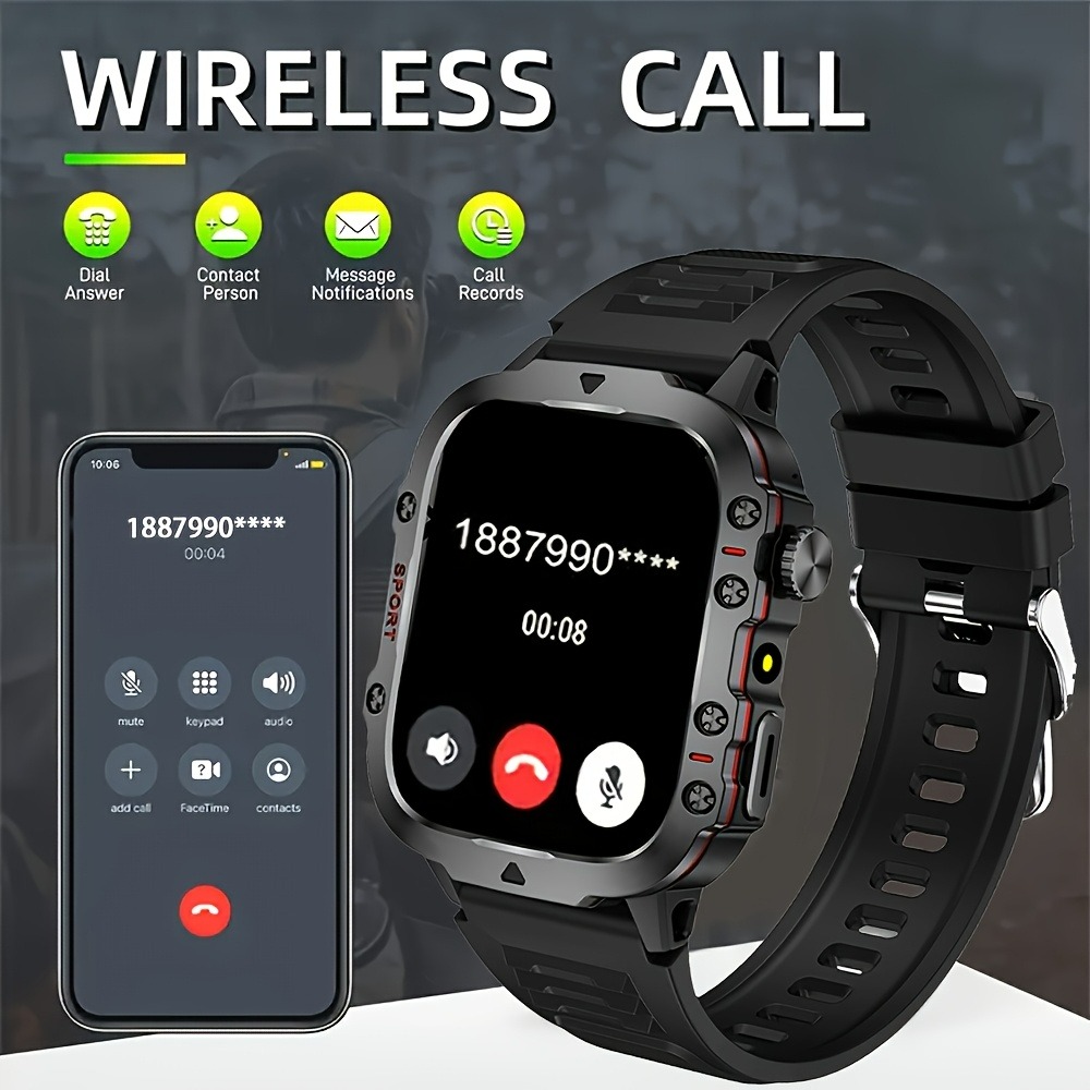 New Steel Strip Outdoor Military Smart Watch 1.96inch Large Screen HD Bluetooth Call SOS Voice Assistant Men Women Smartwatch Sports Fitness Tracker Compatible With Android/IOS Phones