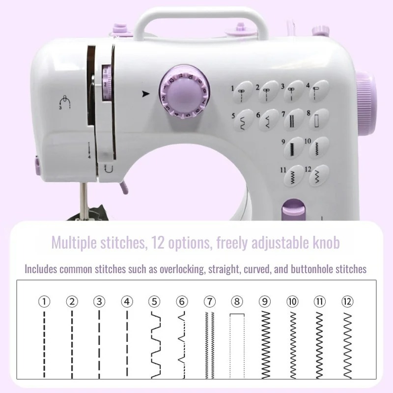 Portable Sewing Machine for Beginners Kids Mini Electric Household Crafting Mending Sewing and 12 Built-In Stitches
