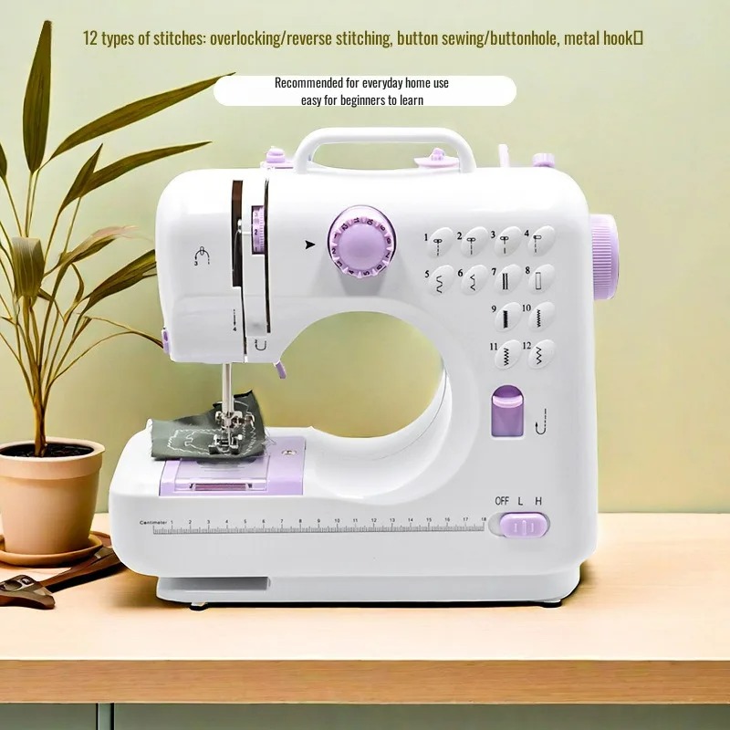 Portable Sewing Machine for Beginners Kids Mini Electric Household Crafting Mending Sewing and 12 Built-In Stitches