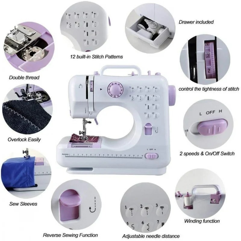 Portable Sewing Machine for Beginners Kids Mini Electric Household Crafting Mending Sewing and 12 Built-In Stitches