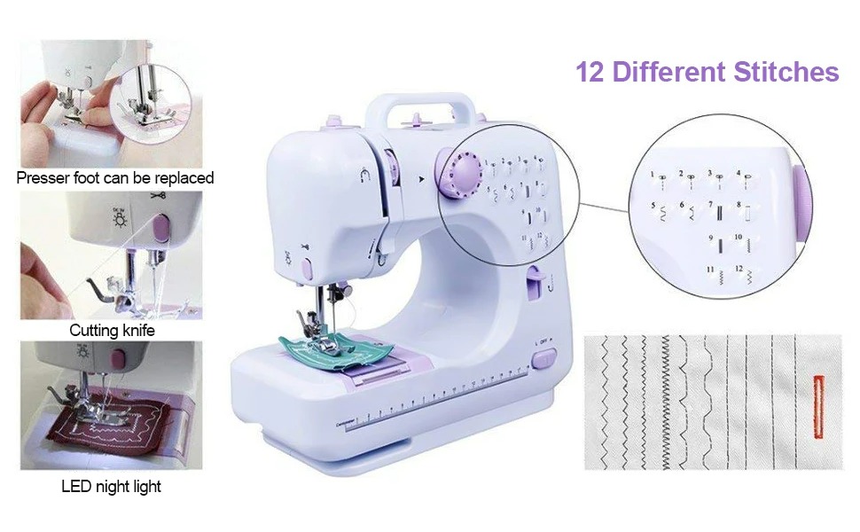 Portable Sewing Machine for Beginners Kids Mini Electric Household Crafting Mending Sewing and 12 Built-In Stitches