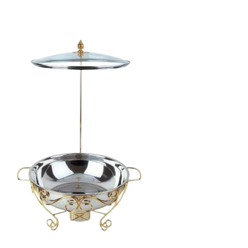 Signature DF-68338 8L Round Chafing Dish – Stainless Steel Buffet Food Warmer with Glass Lid, Silver & Gold Finish