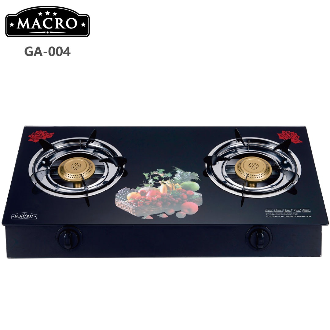 Macro GA004 Glass Table Top Cooker Double Burner Gas Stove + Free 13KG Regulator and gas Pipe