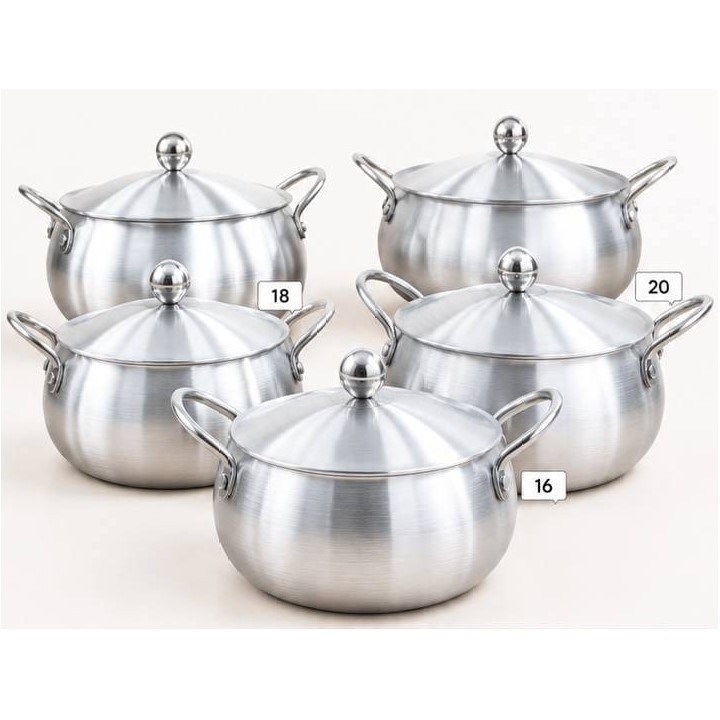 Signature 5-Piece Premium Aluminum Belly Pots with Lids – Sizes 16cm, 18cm, 20cm, 22cm & 24cm | Durable Cooking Pot Set for Everyday Use