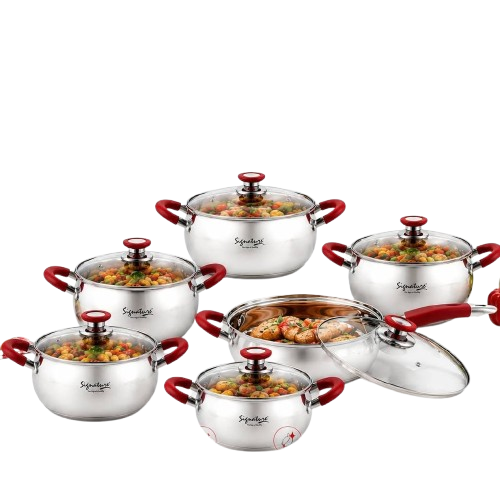 Signature 12-Piece Premium Stainless Steel Cookware Set – Induction Compatible | Tempered Glass Lids | Mirror Finish | All Cooktops