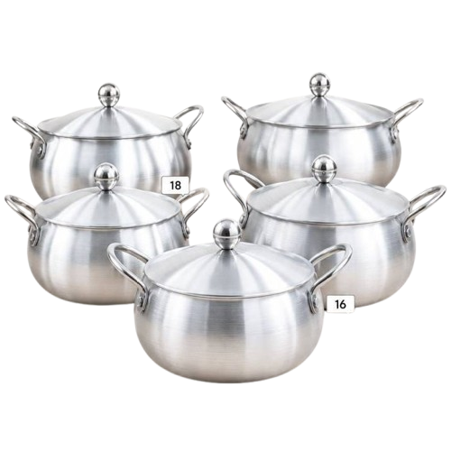 Signature 5-Piece Premium Aluminum Belly Pots with Lids – Sizes 16cm, 18cm, 20cm, 22cm & 24cm | Durable Cooking Pot Set for Everyday Use