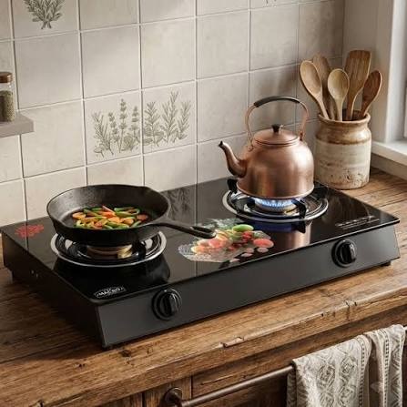 Macro GA004 Glass Table Top Cooker Double Burner Gas Stove + Free 13KG Regulator and gas Pipe