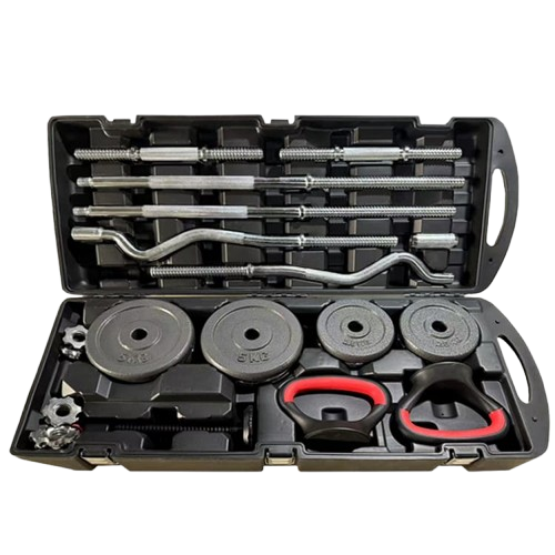 58KG York Adjustable Dumbbell & Barbell Set with Carry Case – Chrome Weight Plates, EZ Curl Bar & Straight Bar