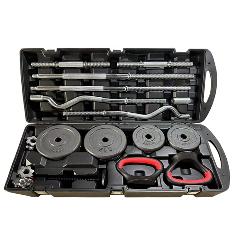 58KG York Adjustable Dumbbell & Barbell Set with Carry Case – Chrome Weight Plates, EZ Curl Bar & Straight Bar