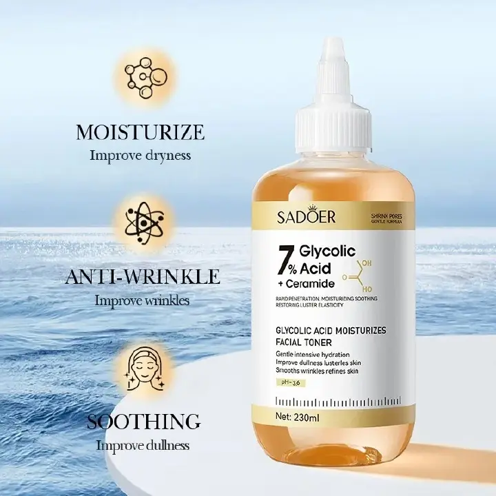 SADOER 7% Glycolic Acid + Ceramide Toner 230ml For Skin Renewal, Exfoliation, Anti-Dark Spots, Smooth Texture & Radiant Youthful Glow Brightens, And Restores Skin For A Clear, Smooth And Radiant Glow