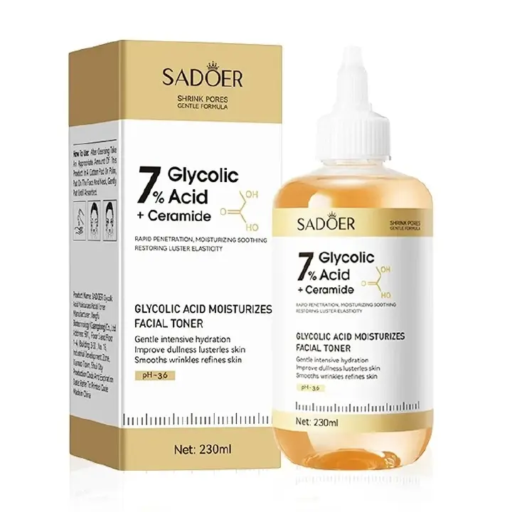 SADOER 7% Glycolic Acid + Ceramide Toner 230ml For Skin Renewal, Exfoliation, Anti-Dark Spots, Smooth Texture & Radiant Youthful Glow Brightens, And Restores Skin For A Clear, Smooth And Radiant Glow