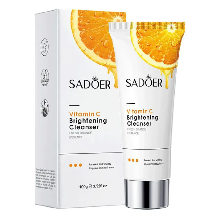 SADOER 5PCS Skin Care Set Vitamin C Sunscreen Brightening Moisturizing Set Vitamin C Face Cream + Face Cleanser + Vitamin C Face Serum + SPF50+ Sunscreen + Moisturizing Lip Balm