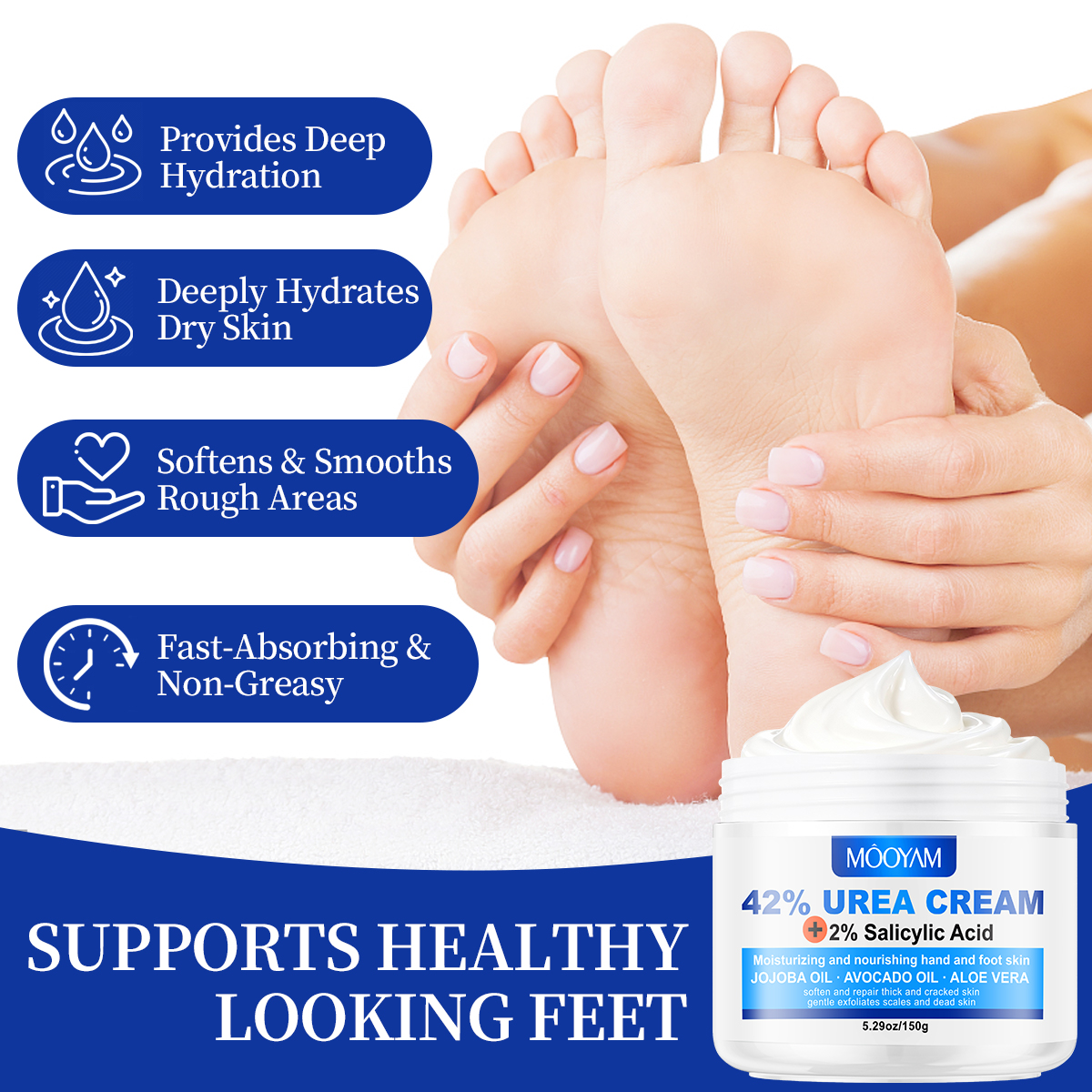 Mooyam 42% Urea Cream 2% Salicylic Acid Foot Cream Hand Lotion for Rough Dry Cracked Skin - Callus Dead Skin Remover and Moisturizer with Jojoba Oil, Avocado Oil, Aloe Vera
