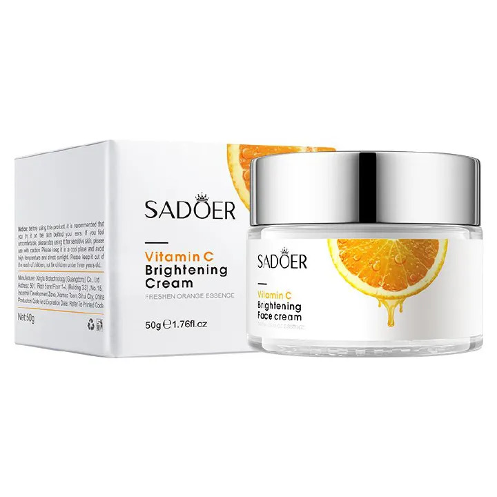SADOER 5PCS Skin Care Set Vitamin C Sunscreen Brightening Moisturizing Set Vitamin C Face Cream + Face Cleanser + Vitamin C Face Serum + SPF50+ Sunscreen + Moisturizing Lip Balm