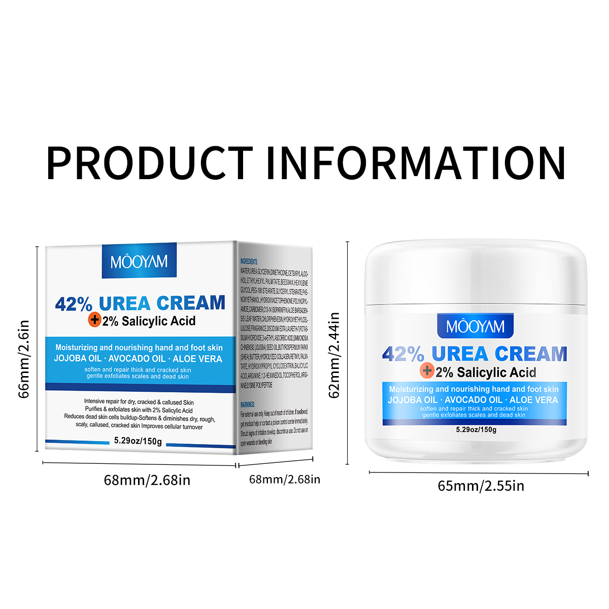 Mooyam 42% Urea Cream 2% Salicylic Acid Foot Cream Hand Lotion for Rough Dry Cracked Skin - Callus Dead Skin Remover and Moisturizer with Jojoba Oil, Avocado Oil, Aloe Vera