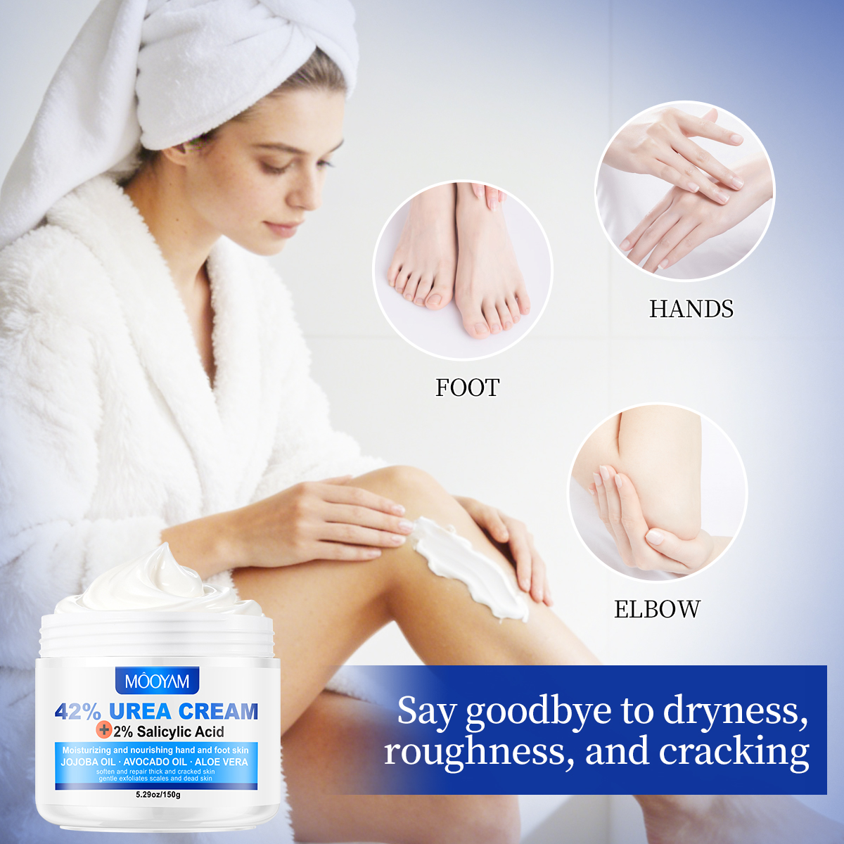 Mooyam 42% Urea Cream 2% Salicylic Acid Foot Cream Hand Lotion for Rough Dry Cracked Skin - Callus Dead Skin Remover and Moisturizer with Jojoba Oil, Avocado Oil, Aloe Vera