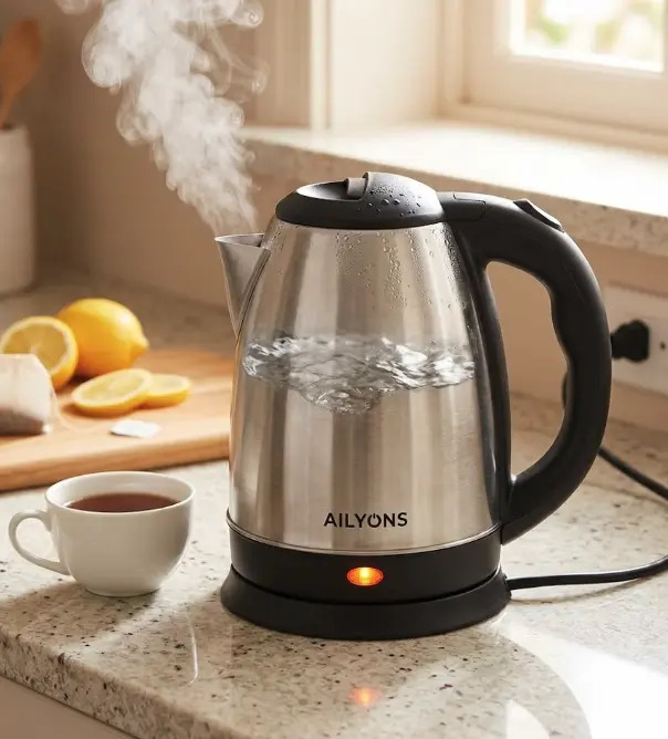 AILYONS 2L Rapid-Boil Electric Kettle – Cordless Stainless Steel Water Heater with Auto Shut-Off & Boil-Dry Protection