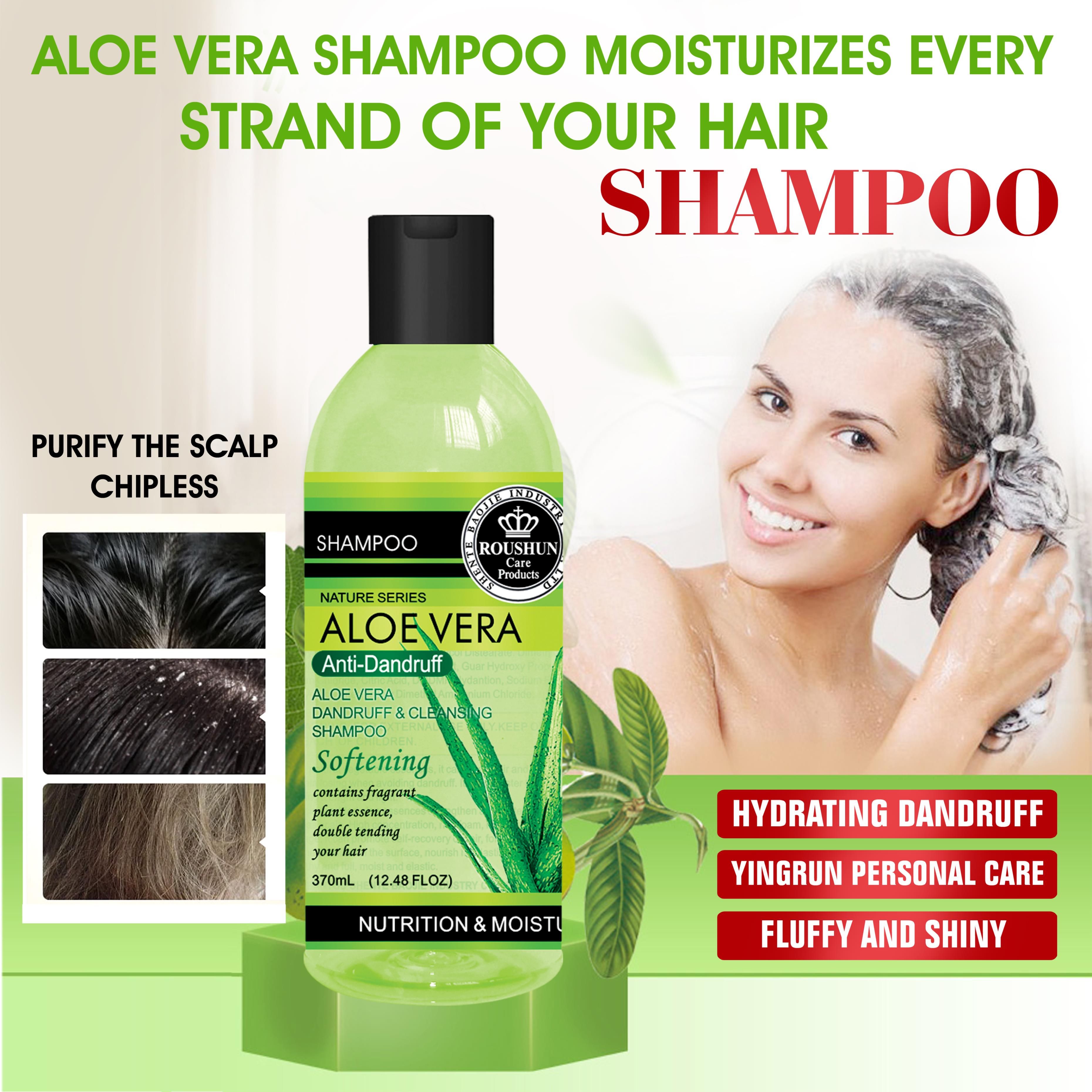 2 Packs Roushun Aloe Vera Anti-Dandruff Cleansing Shampoo 370ml Moisturizing Nourish Scalp Hair Care Deep Clean Hydration Soothing Aloe Extract Reduce Flakes Soft Smooth Hair For All Hair Types