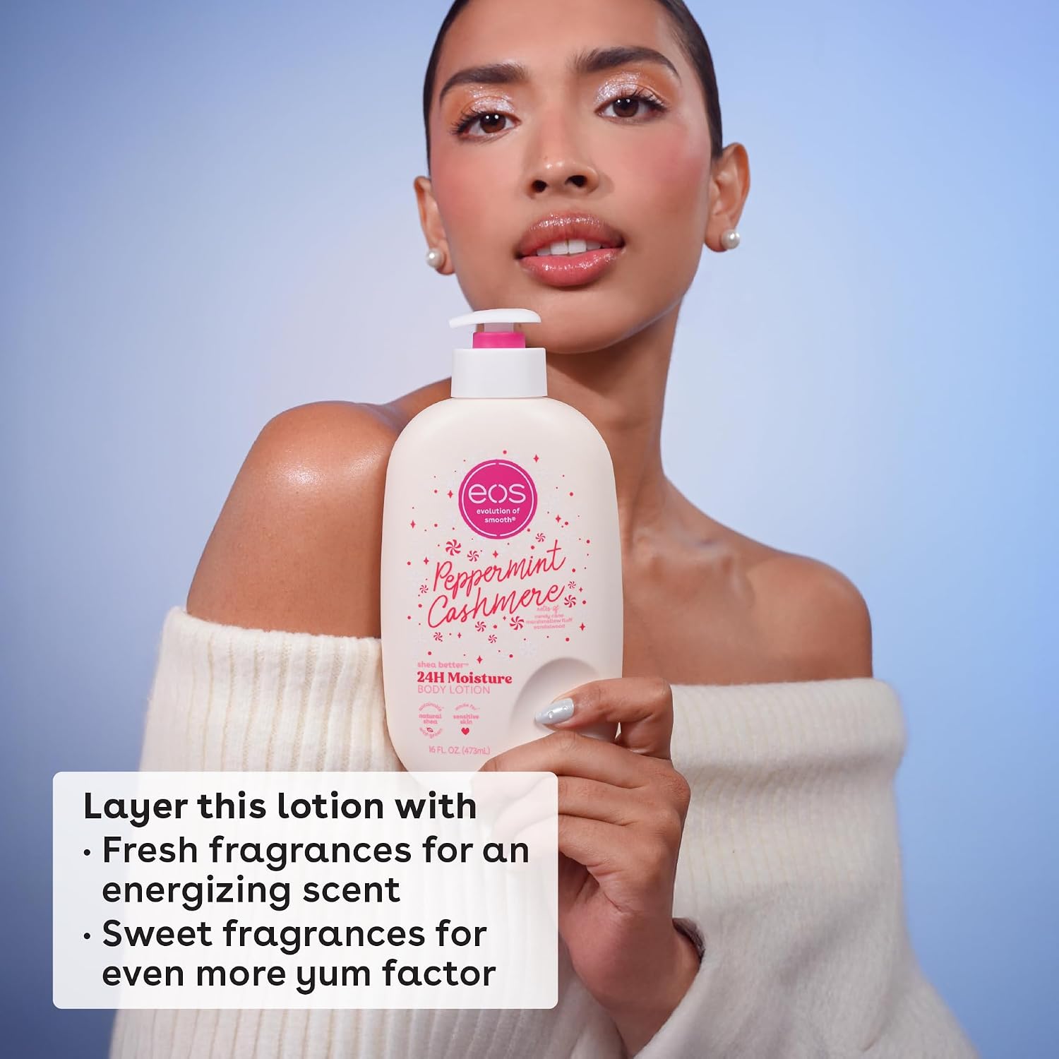 EOS Peppermint Cashmere Extreme Glowing Body Lotion 473ml – Moisturizing Body Cream with Peppermint Scent, Hydrating Lotion for Soft Smooth Glowing-Looking Skin, Daily Body Care