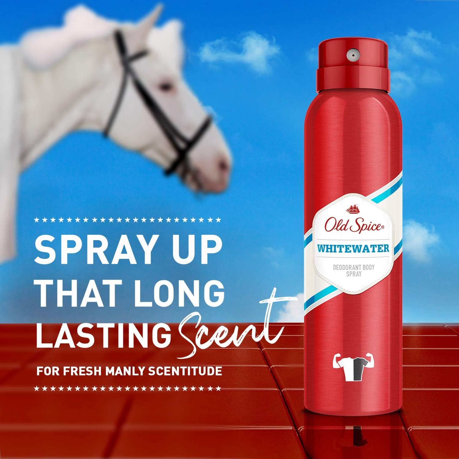Old Spice Whitewater 48HR Fresh Deodorant Spray 150ml – Long Lasting Freshness & Odor Protection, Men’s Body Spray with Clean Aquatic Scent, Daily Deodorant for Men