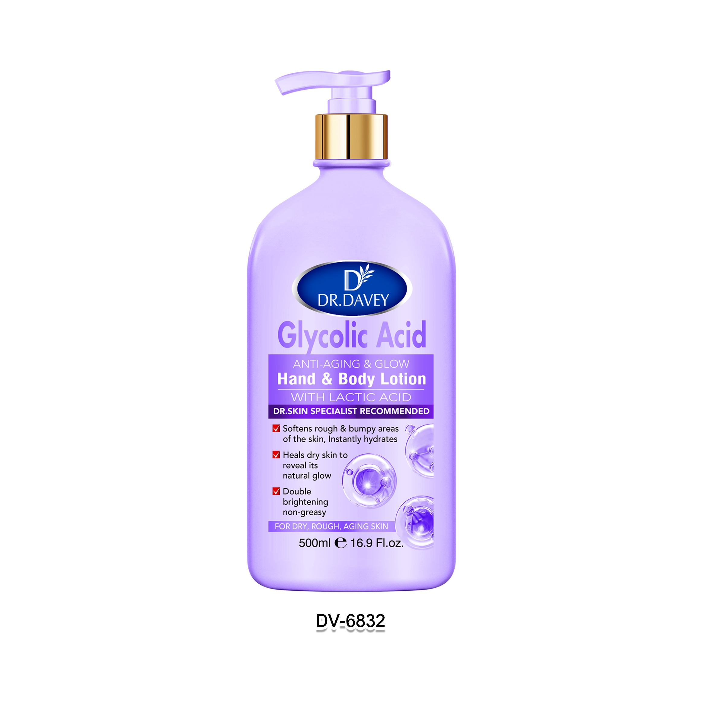 Dr. Davey Glycolic Acid Anti-Aging & Glow Hand and Body Lotion 500ml Lactic Acid Moisturizing Nourish Deep Hydration Skin Repair Smooth Soft Radiance For Dry Rough Aging Skin