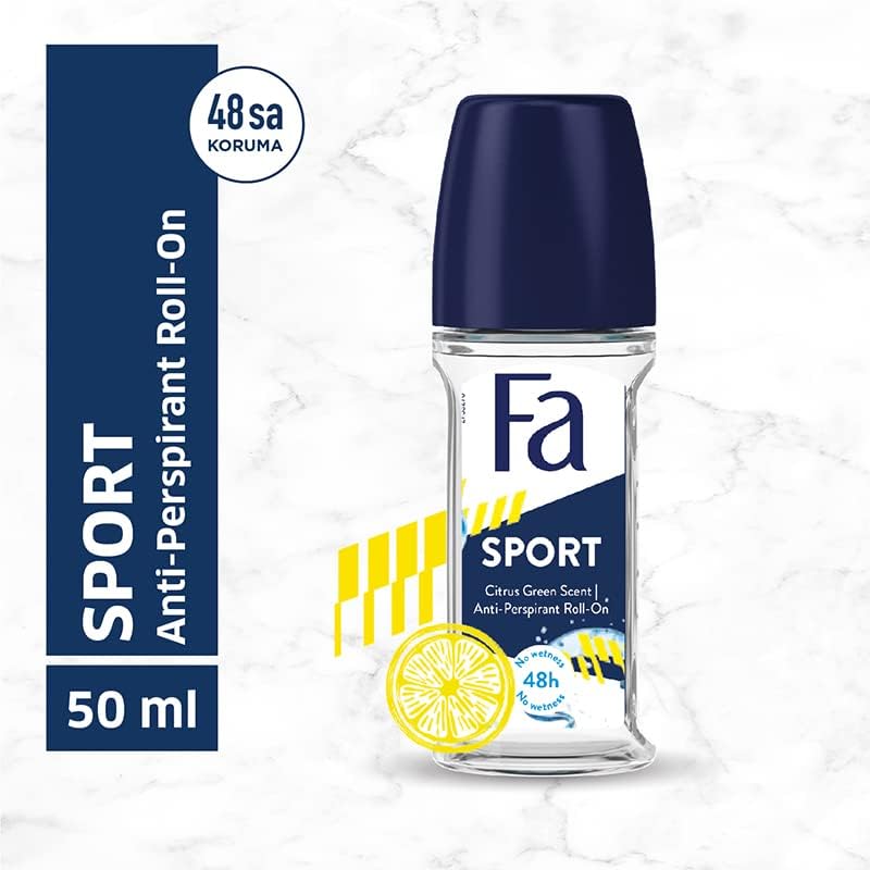 FA Sport Antiperspirant Roll-On 50ml Citrus Green Scent – Long Lasting Sweat & Odor Protection, Fresh Deodorant for Men & Women, Underarm Roll On for Sports & Daily Use