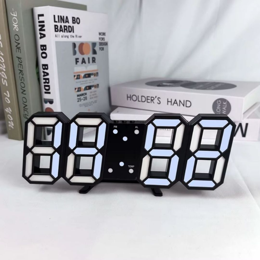 Smart 3D LED Digital BLACK Clock Alarm Thermometer Calendar - USB Desk Wall Clock with Auto Dimming Night Mode Gift Gaming Setup Office Home Living Bed Study Room AI Time Date Temperature Birthday
