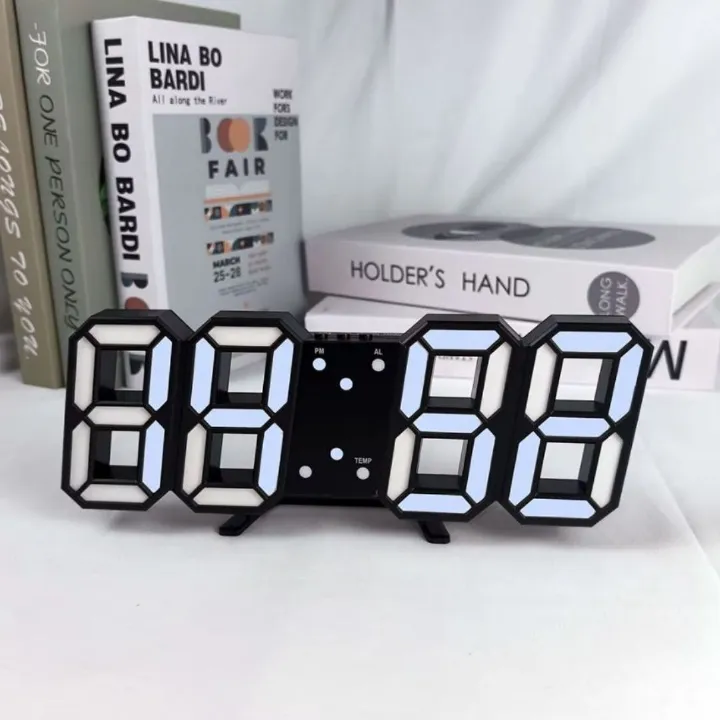 Smart 3D LED Digital BLACK Clock Alarm Thermometer Calendar - USB Desk Wall Clock with Auto Dimming Night Mode Gift Gaming Setup Office Home Living Bed Study Room AI Time Date Temperature Birthday