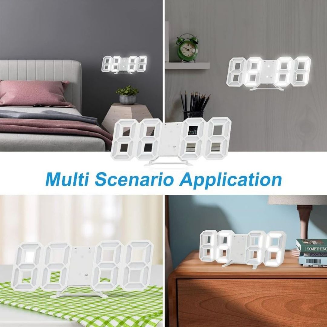 Modern 3D LED Digital Wall & Desk Alarm Clock - Smart with Temperature Calendar and Auto-Dimming Bedroom Office Livingroom Gaming Setup USB Punk Cyber Retro Time Date Decor Aesthetics Graduation Black