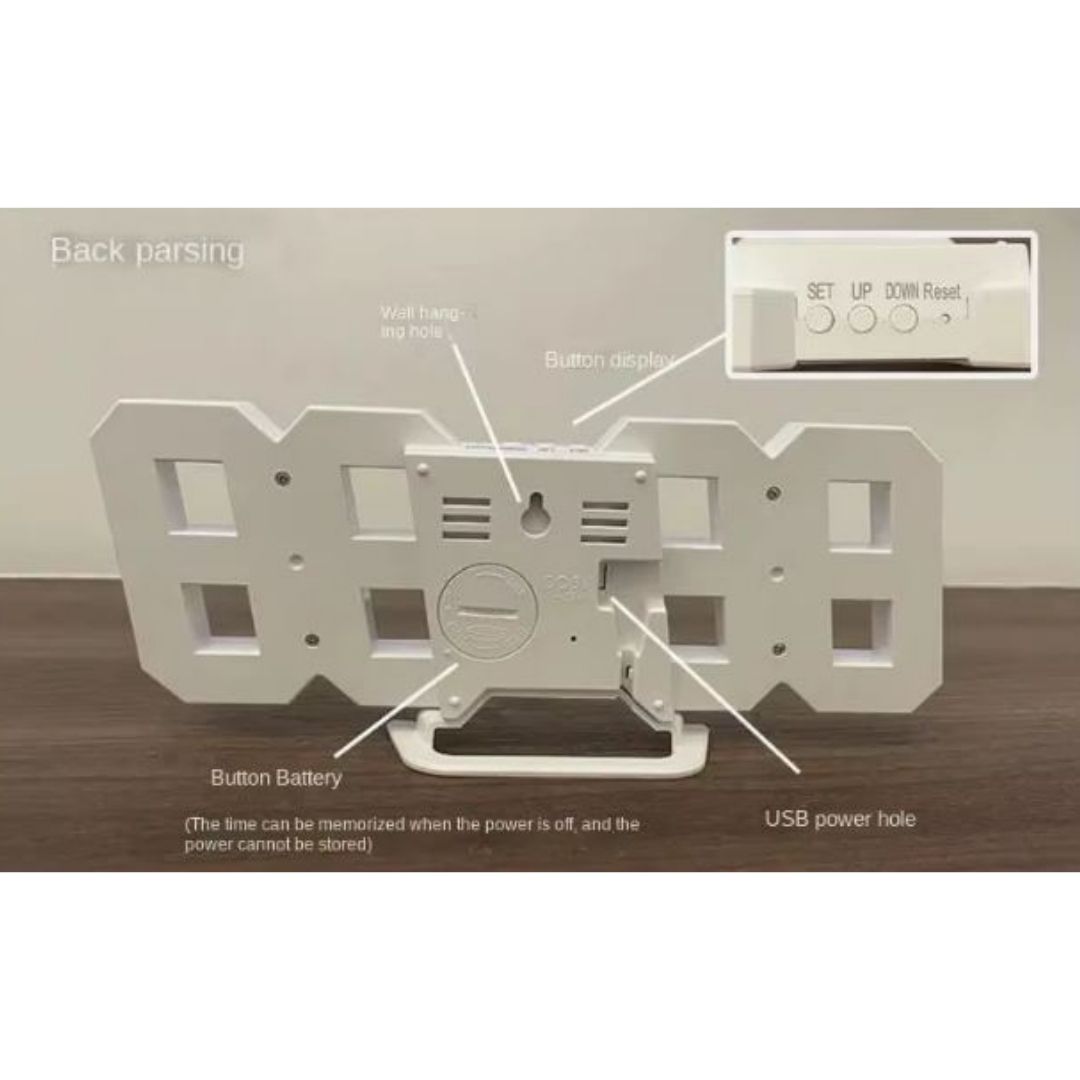 WHITE 3D LED Smart Digital Clock - Multifunctional Desk & Wall with Alarm Thermometer Calendar & Auto-Dimming Display USB Powered Creative Decor for Home Office Bedroom Time Date Temperature Unique