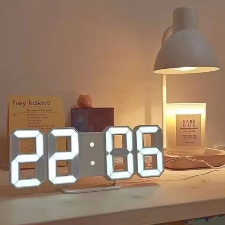 Intelligent 3D LED Digital Wall & Desk Alarm Clock WHITE Smart with Temperature Calendar and Auto-Dimming Bedroom Office Livingroom Gaming Setup USB Punk Cyber Retro Time Date Decor Aesthetics Gift