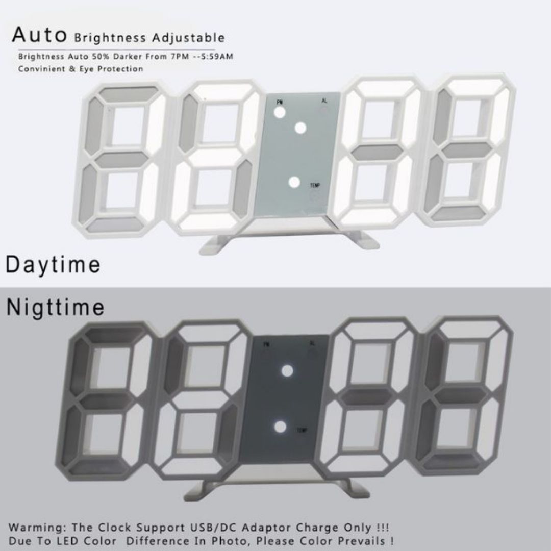3D LED Smart Digital Clock - Multifunctional Desk & Wall Clock with Alarm Thermometer Calendar & Auto-Dimming Display USB Powered Creative Decor for Home Office Bedroom Time Date Temperature Unique