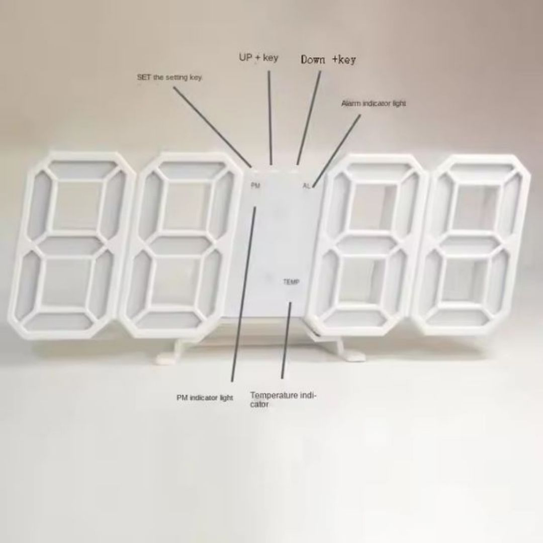 WHITE 3D LED Smart Digital Clock - Multifunctional Desk & Wall with Alarm Thermometer Calendar & Auto-Dimming Display USB Powered Creative Decor for Home Office Bedroom Time Date Temperature Unique