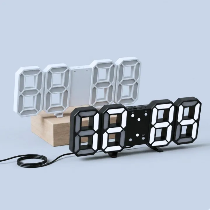 3D LED Smart Digital Clock - Multifunctional Desk & Wall Clock with Alarm Thermometer Calendar & Auto-Dimming Display USB Powered Creative Decor for Home Office Bedroom Time Date Temperature Unique