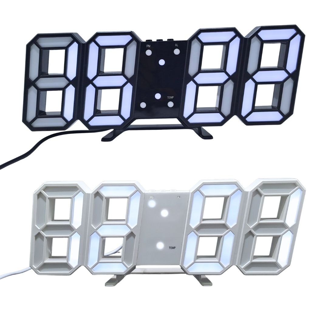 3D LED Smart Digital Clock - Multifunctional Desk & Wall Clock with Alarm Thermometer Calendar & Auto-Dimming Display USB Powered Creative Decor for Home Office Bedroom Time Date Temperature Unique