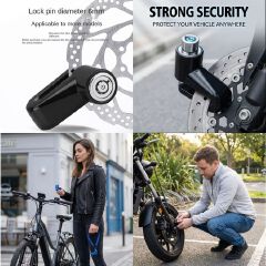 Anti-theft Bicycle Motorcycle Disc Brake Lock Bike Motorbike Safety Waterproof Wheel Lock Padlock Rotor System Riding E Bike MTB Mountain with Key Button Press Parking BLACK