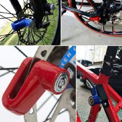 Anti-theft Bicycle Motorcycle Disc Brake Lock Bike Motorbike Safety Waterproof Wheel Lock Padlock Rotor System Riding E Bike MTB Mountain with Key Button Press Parking BLACK