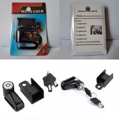 Anti-theft Bicycle Motorcycle Disc Brake Lock Bike Motorbike Safety Waterproof Wheel Lock Padlock Rotor System Riding E Bike MTB Mountain with Key Button Press Parking BLACK