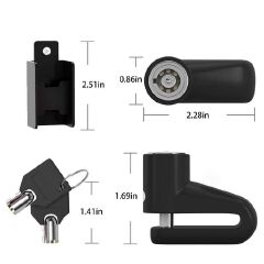 Anti-theft Bicycle Motorcycle Disc Brake Lock Bike Motorbike Safety Waterproof Wheel Lock Padlock Rotor System Riding E Bike MTB Mountain with Key Button Press Parking BLACK
