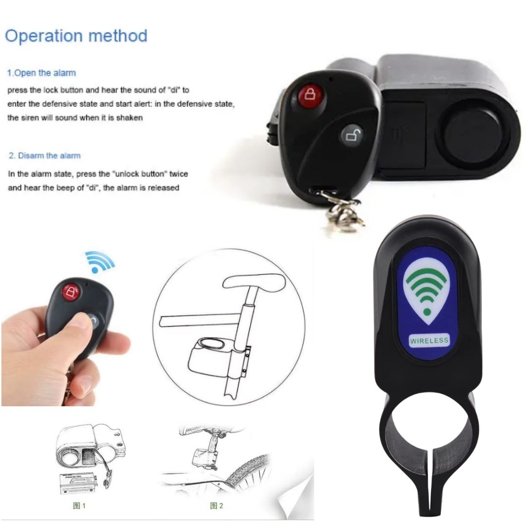 Theft Protection Wireless Bike Alarm Bicycle Cycling Accessories Smart Siren Lock Remote Control Kick Scooter Stroller Parking Anti Theft Security Keyless Shock Vibration SOS Waterproof E-Bike