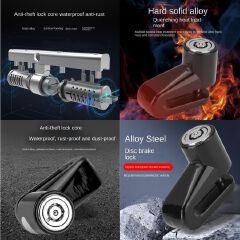 Anti-theft Bicycle Motorcycle Disc Brake Lock Bike Motorbike Safety Waterproof Wheel Lock Padlock Rotor System Riding E Bike MTB Mountain with Key Button Press Parking BLACK