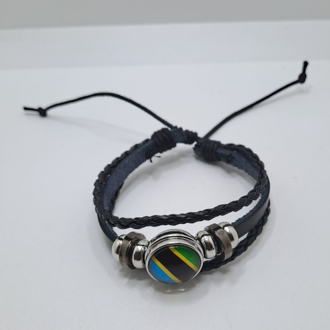 TANZANIA Adjustable National Flag Leather Bracelet Patriotic Woven Snap Button Wristband for Kenya Somalia Uganda & Tanzanian Unisex Pride Bracelet Independence Tourist Jewelry Band Diaspora Gift