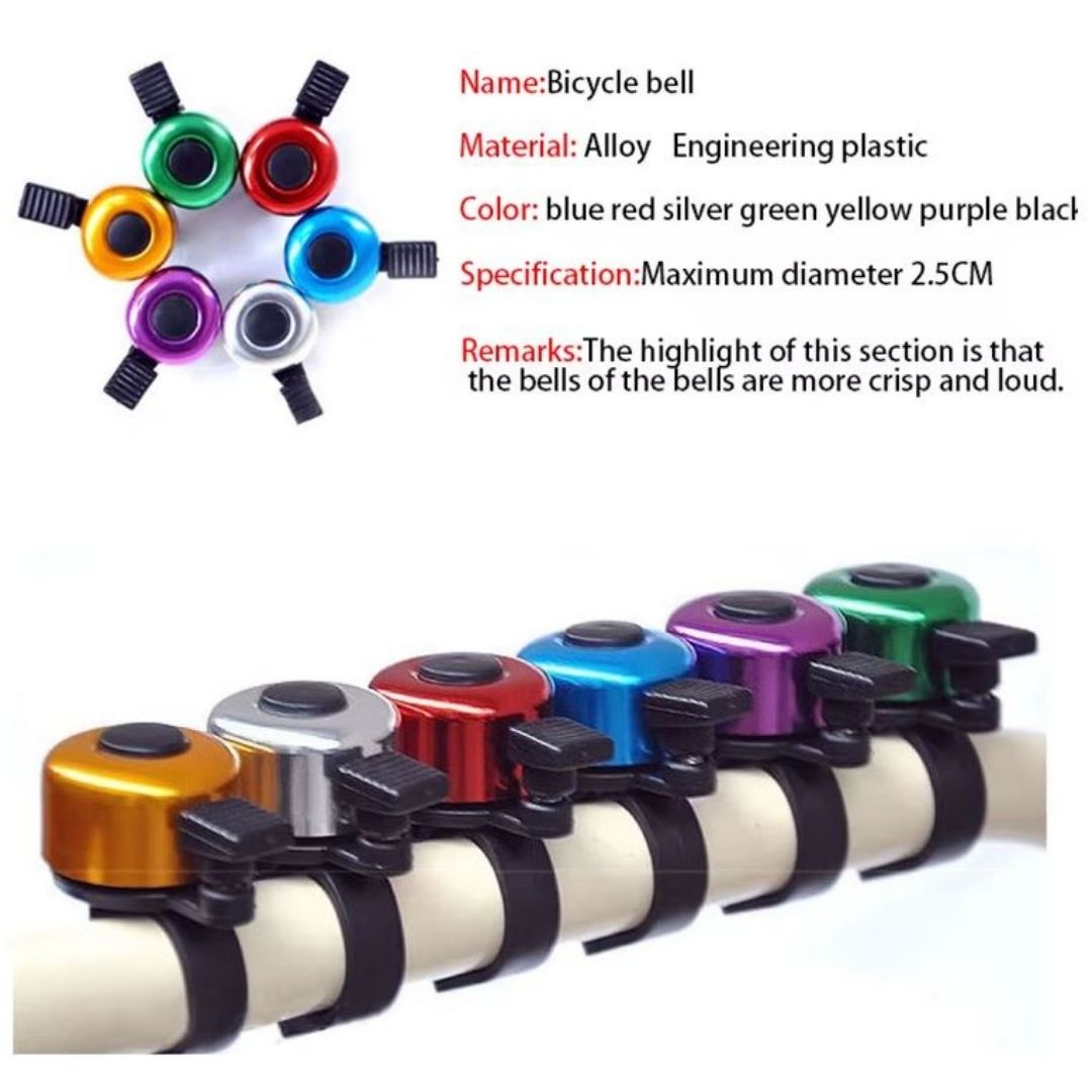 Aluminum Alloy Bicycle Bell Loud Handlebar Horn Waterproof Mini Bike Safety Ring for MTB Road Bike E-Bike Scooter & Wheelchair Metal Cycling Accessory Warning Ring Durable Thumb Press Colors