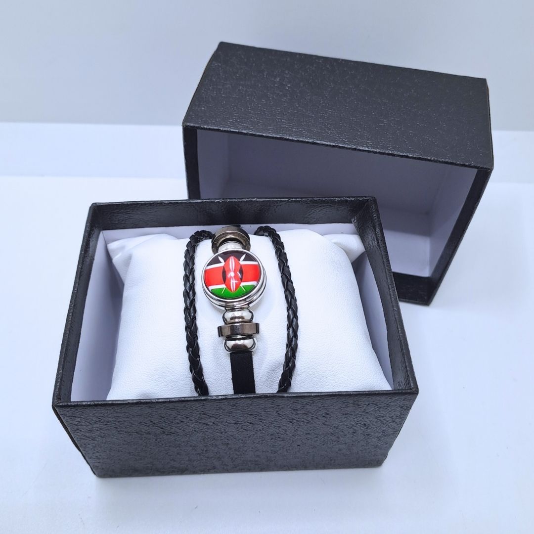 KENYAN National Flag Leather Bangle Bracelet Patriotic Woven Cuff for Men Women Adjustable Snap Button for Independence Day I Love My Country Gift for Diaspora Foreigners Kenya Somalia Uganda Tanzania