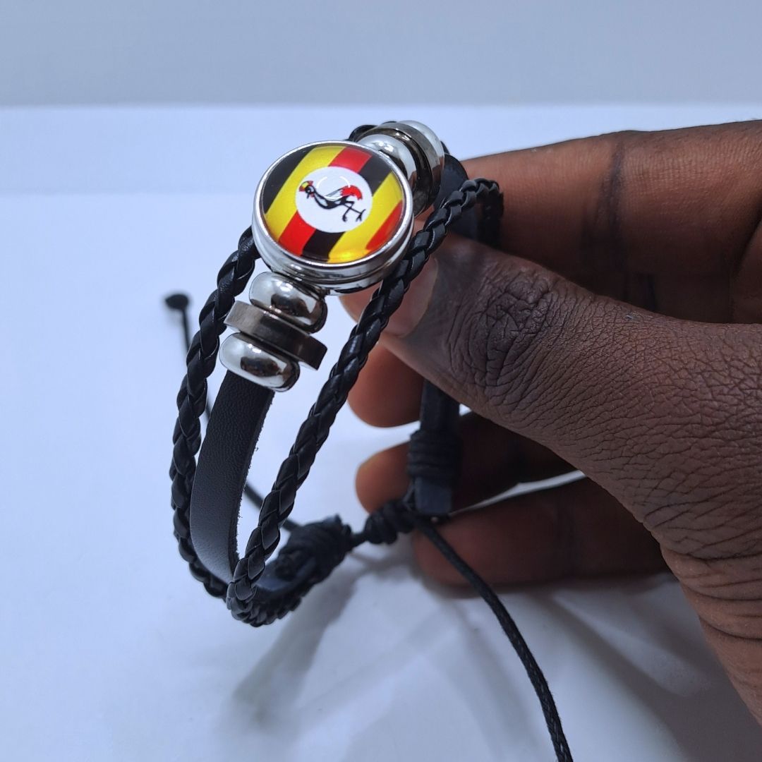 UGANDAN National Flag Leather Bangle Bracelet Patriotic Woven Cuff for Men Women Adjustable Snap Button for Independence Day I Love My Country Gift for Diaspora Foreigners Kenya Somalia UGANDA TEAM