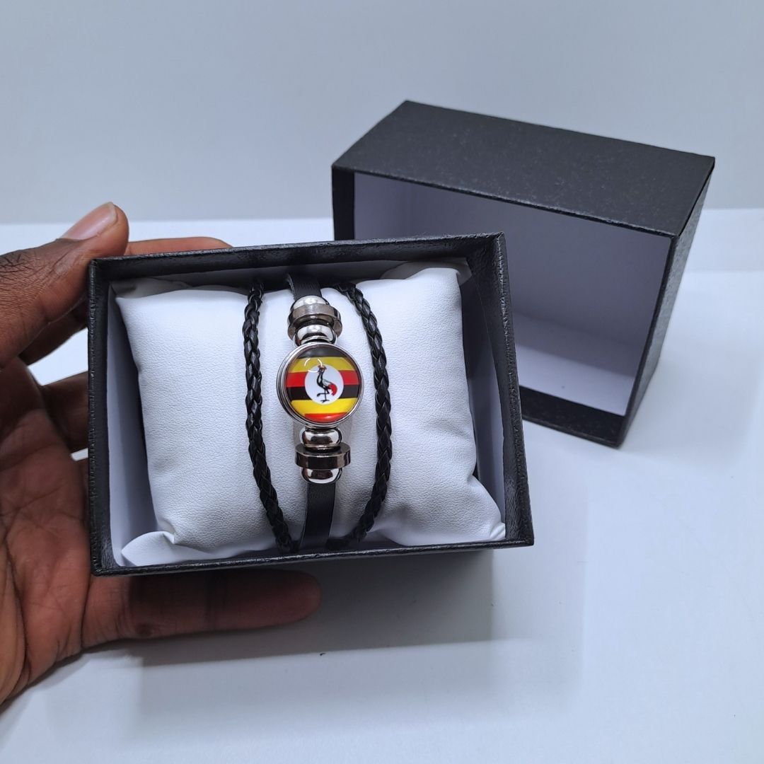 UGANDAN Country National Flag Bangle Bracelet Woven Leather Patriotic Pride Snap Button Bracelet Kenya Somalia Uganda Tanzania Adjustable Unisex Gift Independence Tourist Wristband Football Fan Team