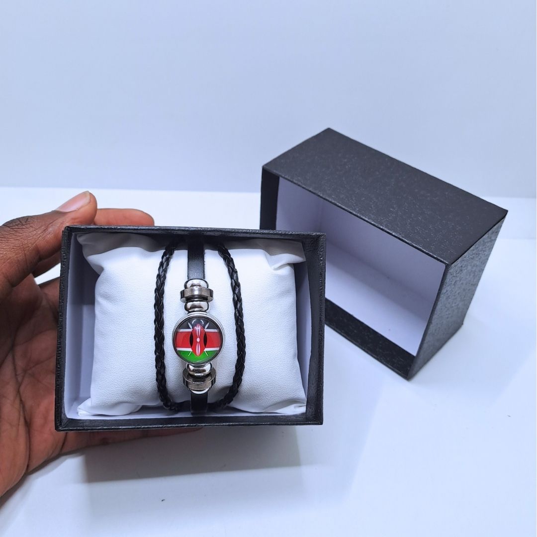 KENYAN National Flag Leather Bangle Bracelet Patriotic Woven Cuff for Men Women Adjustable Snap Button for Independence Day I Love My Country Gift for Diaspora Foreigners Kenya Somalia Uganda Tanzania