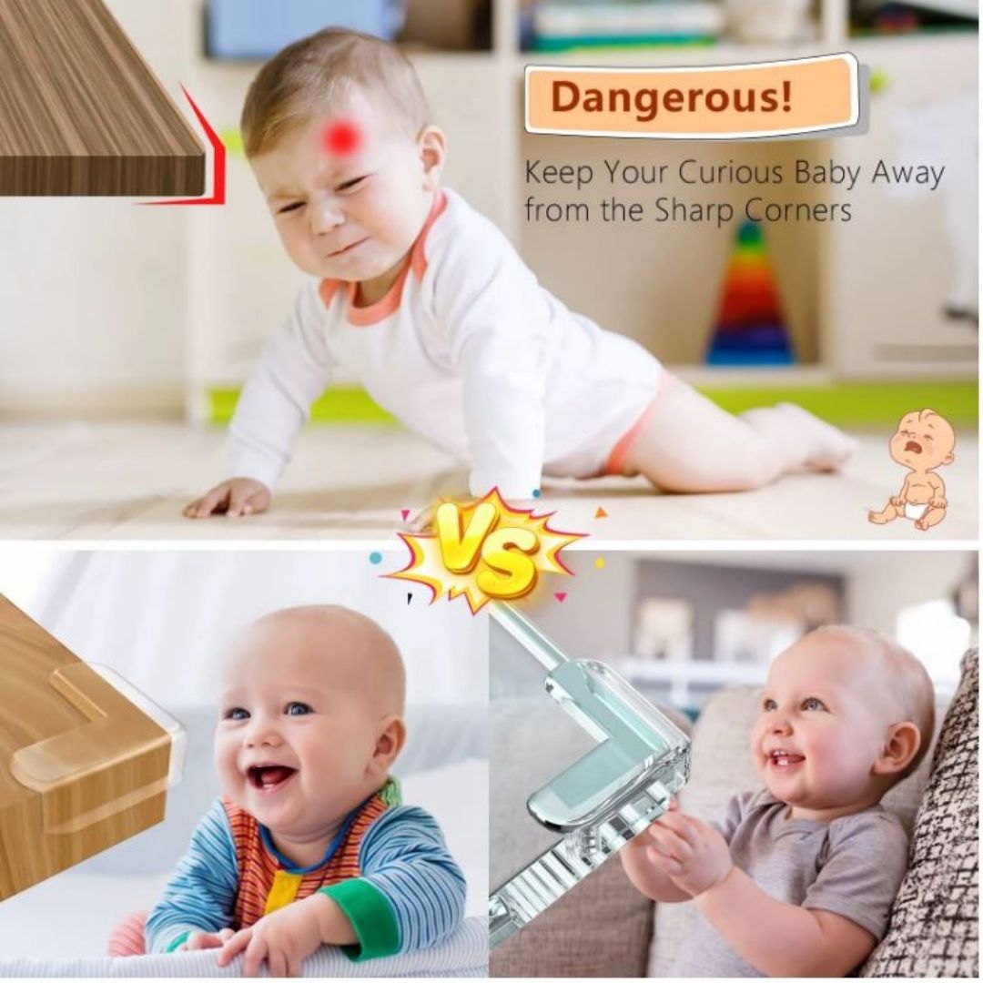 Transparent L-Shaped Baby Safety Corner Protectors Soft Silicone Anti-Collision Furniture Edge Guards for Tables Cabinets & Desks (4/8/12/16 PCS) 2 Two Sided Kids Child Children Clear Sharp Cushion