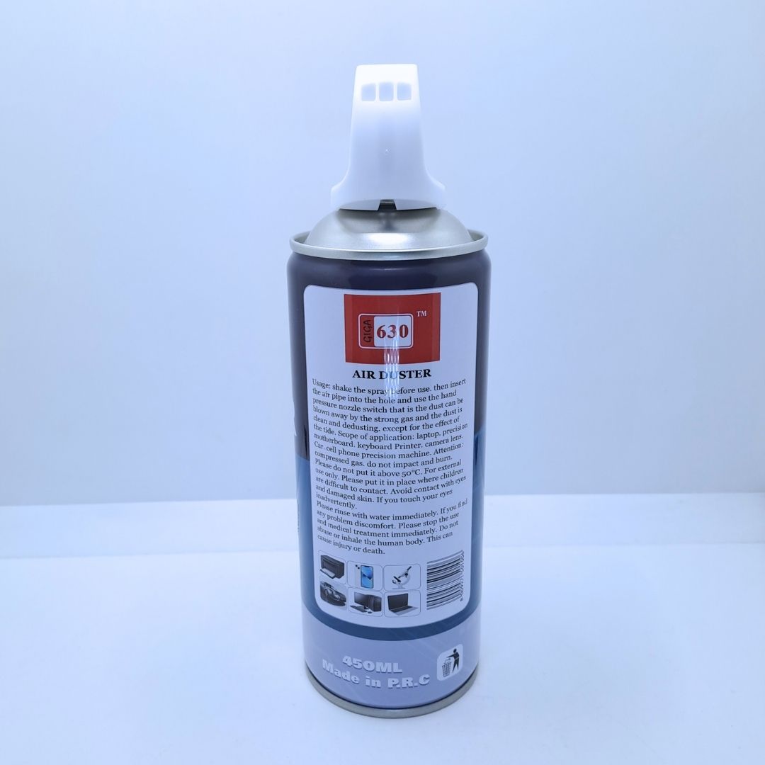 GIGA 630 Precision Electronic Cleaning Air Duster 450ml Compressed Gas Spray for Computers Cameras Keyboards & Motherboards Eco-Friendly Anti-Dust Blower with Extension Nozzle Agent CPU