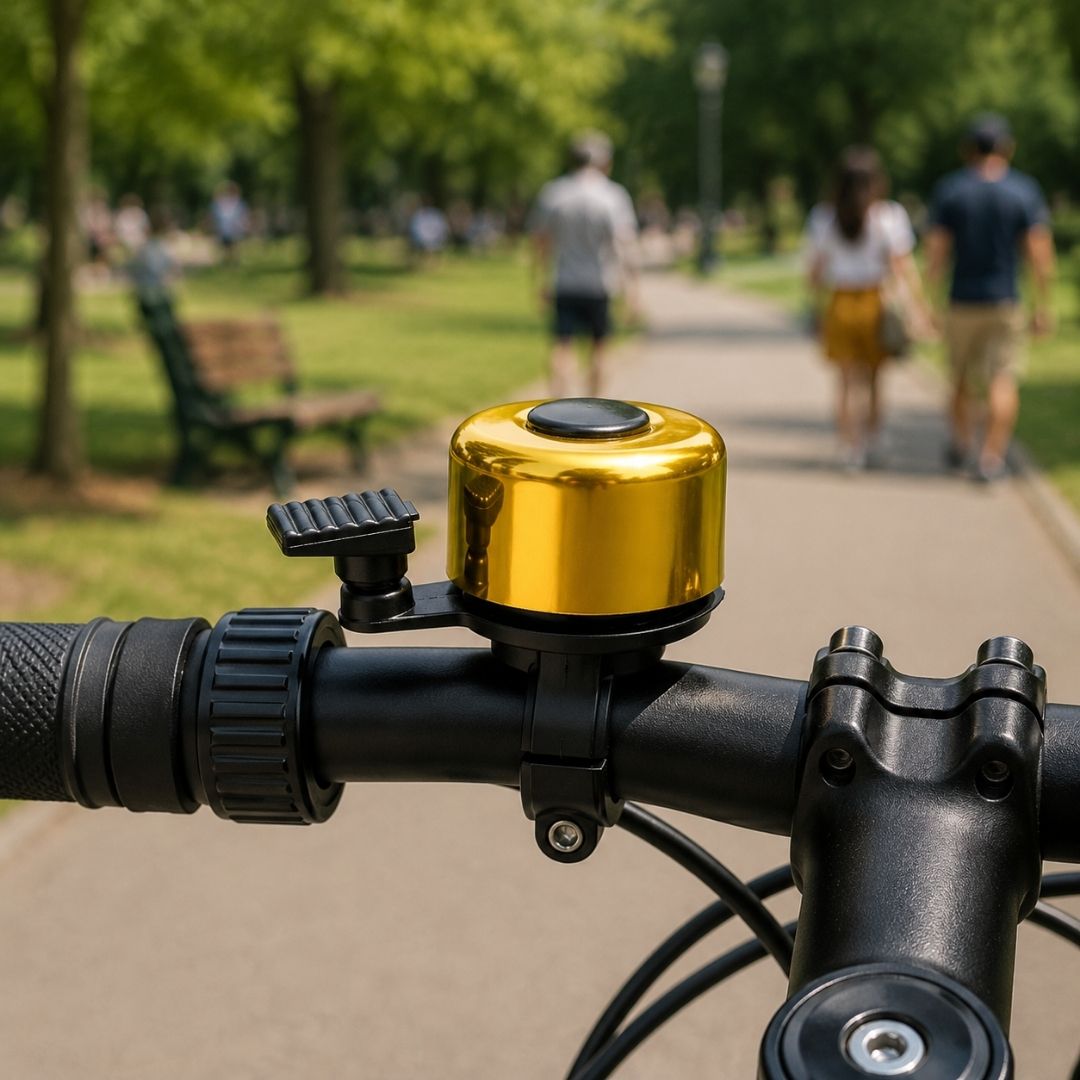 GOLD Aluminum Alloy Bicycle Bell Loud Handlebar Horn Waterproof Mini Bike Safety Ring for MTB Road Bike E-Bike Scooter & Wheelchair Metal Cycling Accessory Warning Ring Durable Thumb Press GOLDEN